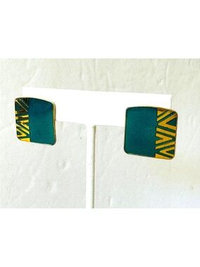 Vintage Laurel Burch NAITO Turquoise Gold Tone Stud Pierced Earrings